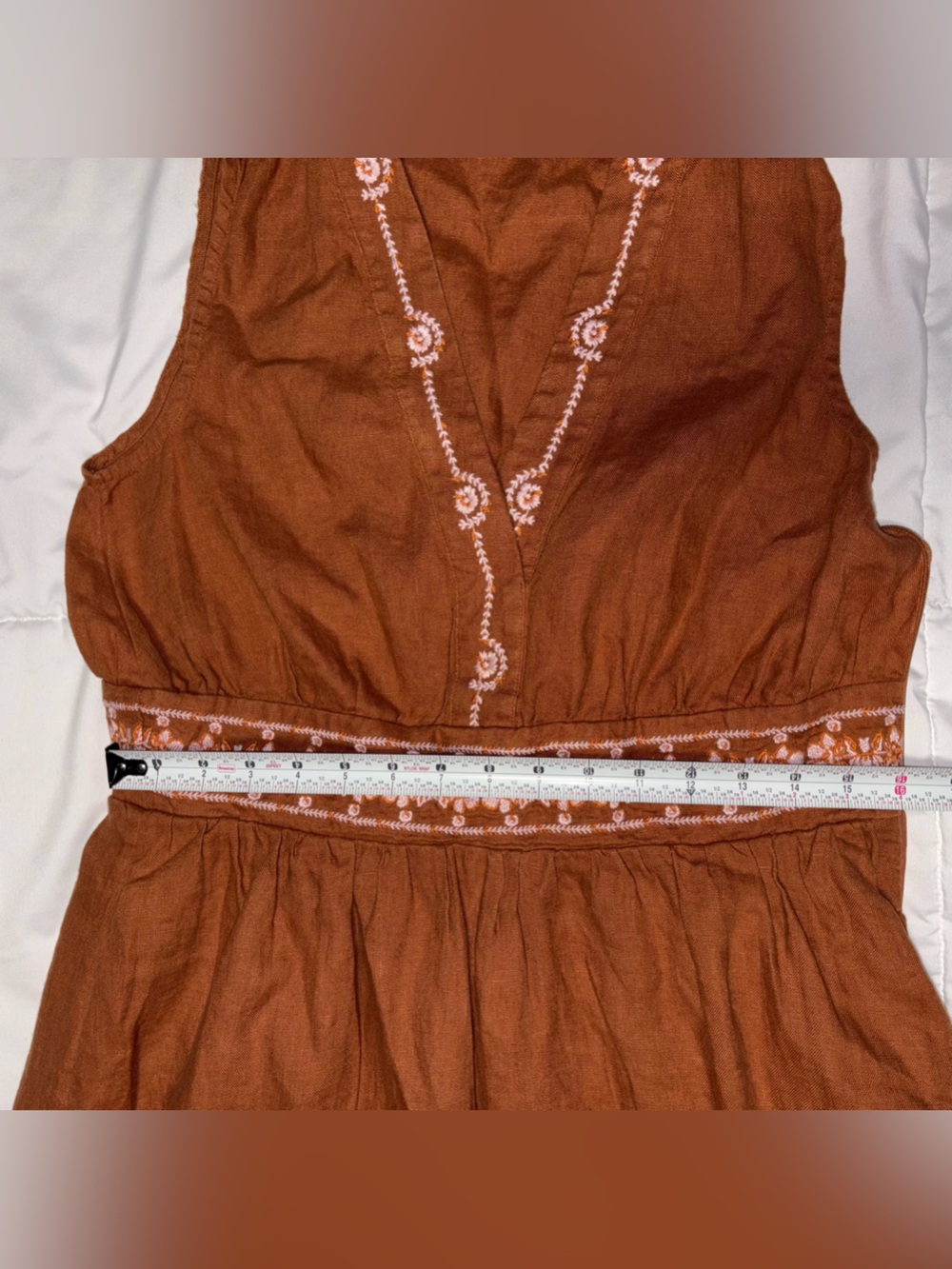 Spartina 449 Jennifer Midi Mocha Dress 100% Linen Embroidered Floral - Picture 5 of 9